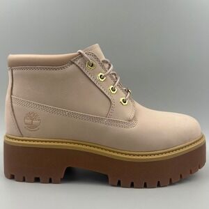 Timberland Stone Street Womens 7.5 Beige Leather Waterproof Platform Boots NEW